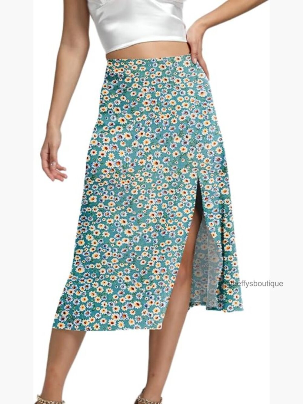 High Waist Side Split Midi Skirt with Zipper Closure